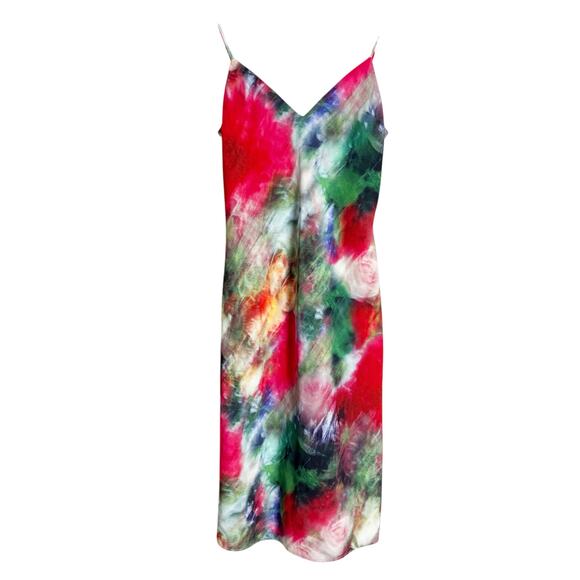 Adam Lippes Watercolor Blurred Floral Print Satin Slip Midi Dress Size 4 - Picture 6 of 16